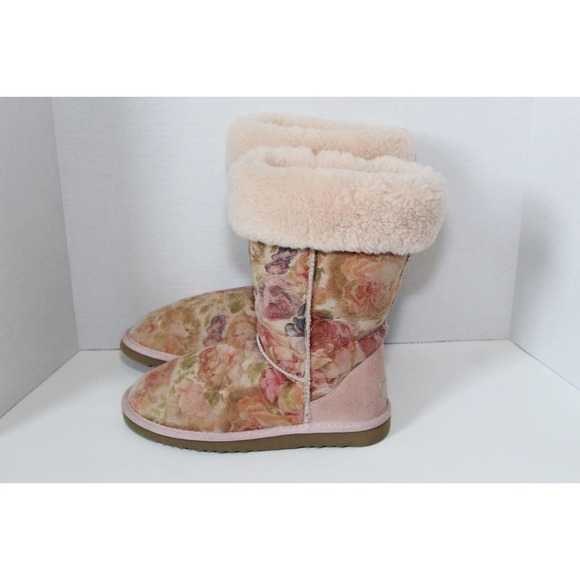 UGG Classic Tall Romantic Floral Leather Suede Sheepskin Lined Boot W 6 H13912 - Picture 2 of 12